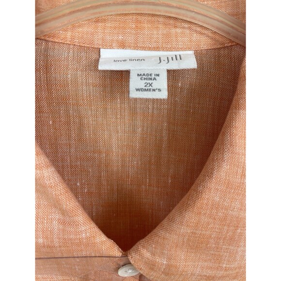 J Jill Love Linen Women’s Size 2x Peach Button Shirt Collared Long Sleeve - Picture 2 of 9